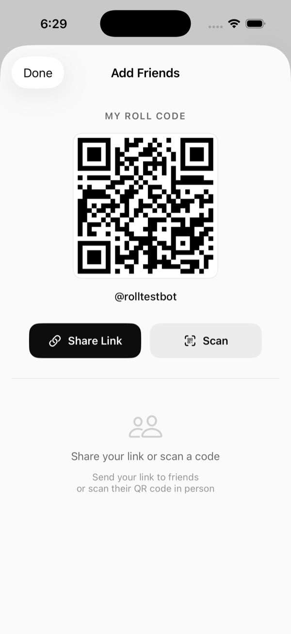 Your Roll code for adding friends